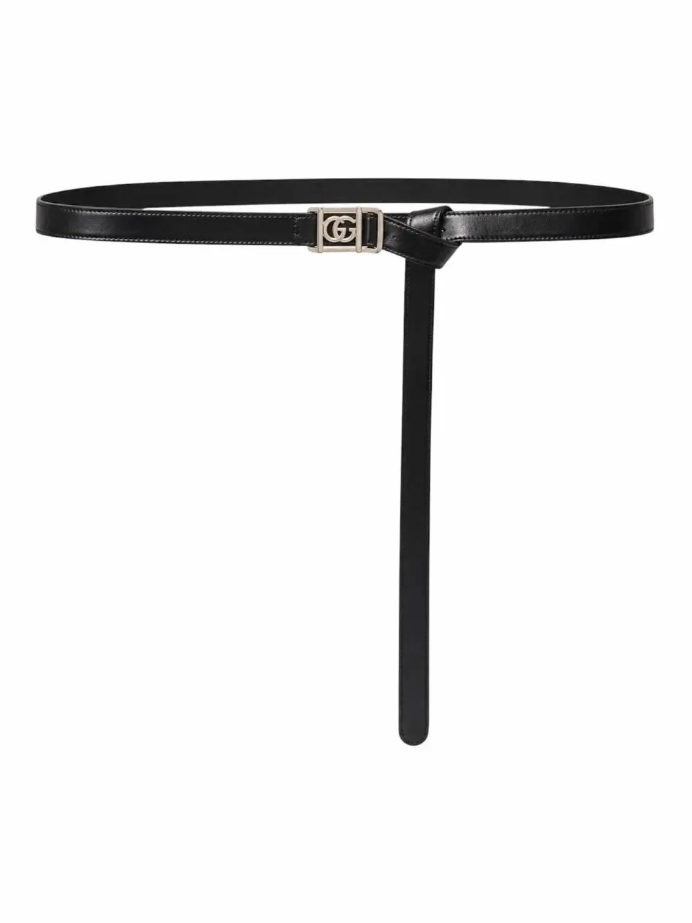 Gucci 20mm Leather Tie Belt Double GG Logo Black Silver Size 80/32